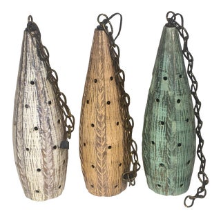 Vintage Mid-Century Modern Teardrop Pendants Hanging Lights - Set of 3 For Sale