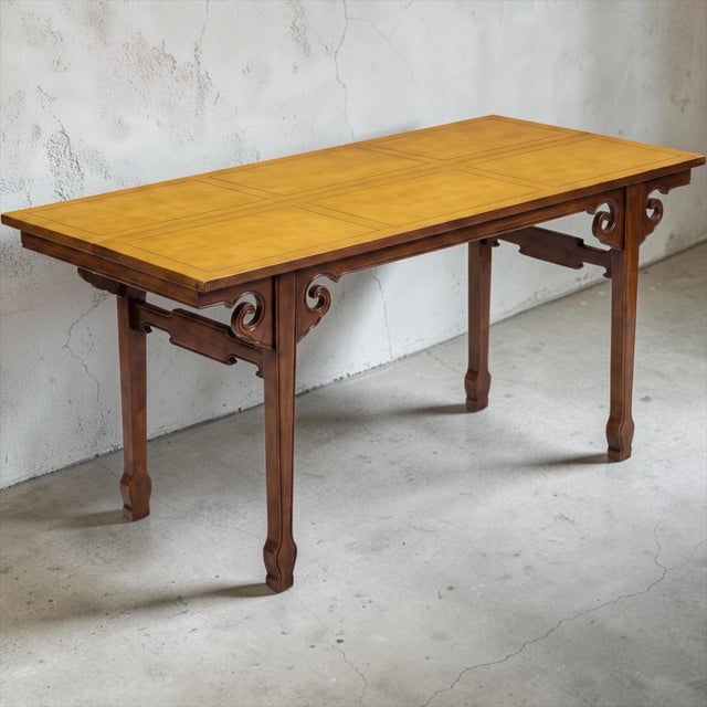 Asian Ming Style Carved Walnut Draw Leaf Altar Console Tables by Drexel, Pair For Sale - Image 3 of 8
