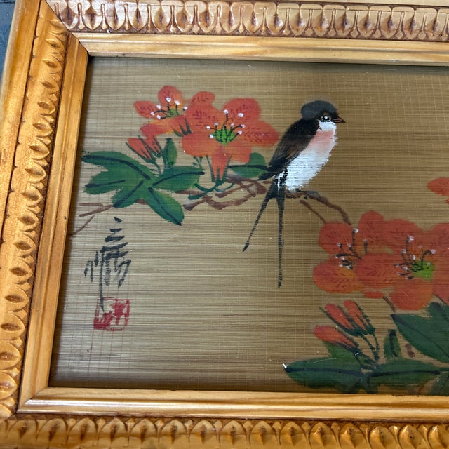 1970’s original bird on branch painted on bamboo. Signed and framed. Measures 10x7 or 12x9 framed. Check out my shop...