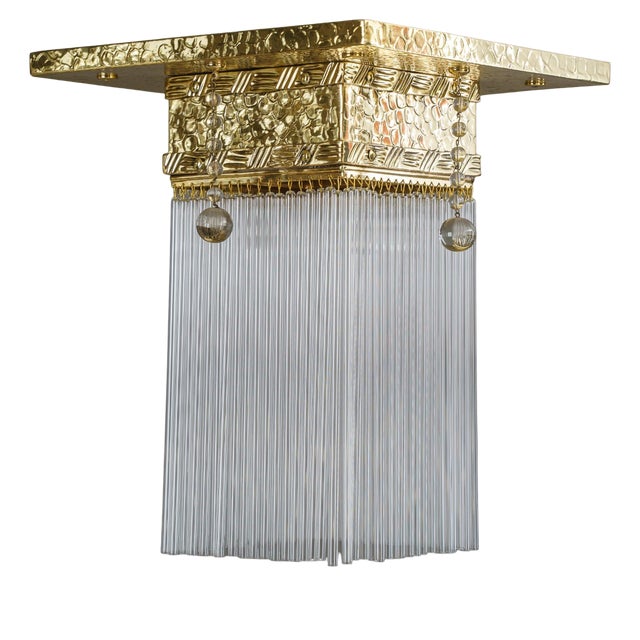 Hammered Ceiling Lamp with Glass Sticks, Vienna, 1920s For Sale