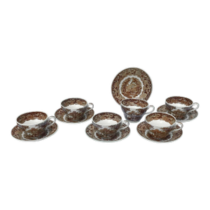 1980s Mason’s Vista Brown and White European Café Au Lait Breakfast Cups and Saucers- 12 Pieces