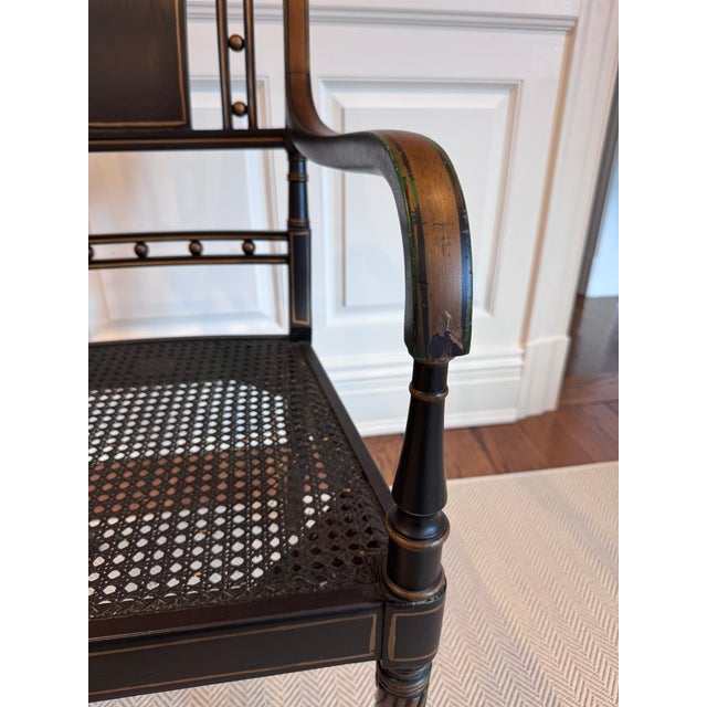 Mid 20th Century Neoclassical Black Painted Armchair With Cane Seat For Sale - Image 14 of 16