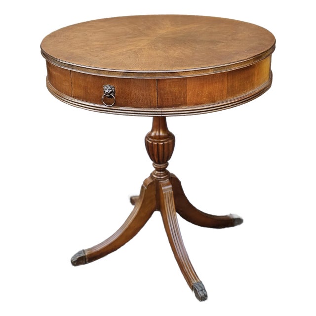 Early 20th Century George III Style Mahogany Two-Drawer Drum Table For Sale