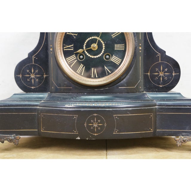 Antique French Michelant Laligant Black Slate Cassolette Trophy Urn Mantle Clock 16" For Sale - Image 10 of 17