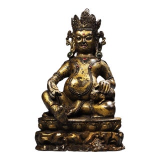 1940s Gilt Bronze Jambhala (Yellow Wealth God) Statue - 7.1" Tall For Sale