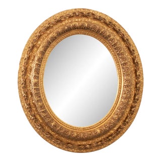 19th Century French Napoleon III Giltwood Oval Mirror For Sale