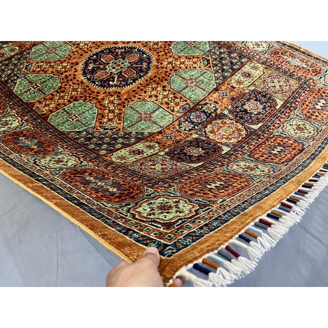 Orange and Teal Mamluk Style Natural Dye Wool Rug - 5'3" X 6'11" For Sale - Image 10 of 14