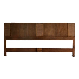 1960s Mid Century Modern Widdicomb Walnut and Caned King Headboard For Sale