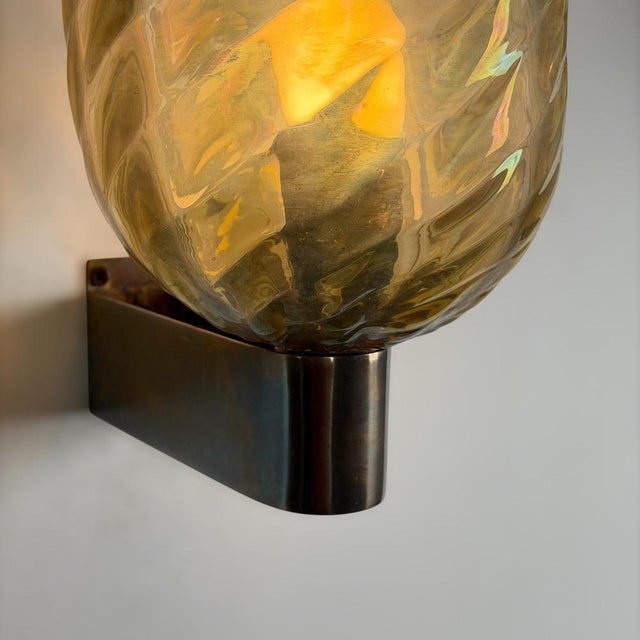 Iridescent Hammered Murano Glass Sconces attributed to Archimede Seguso, 1940s, Set of 2 For Sale - Image 11 of 16