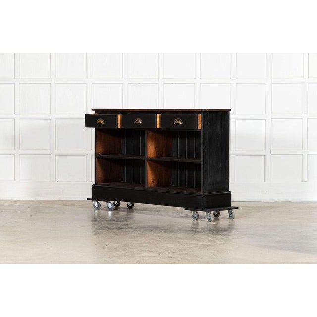 Late 19th Century 19th Century English Ebonised Mahogany & Pine Shop Counter, 1890s For Sale - Image 5 of 16