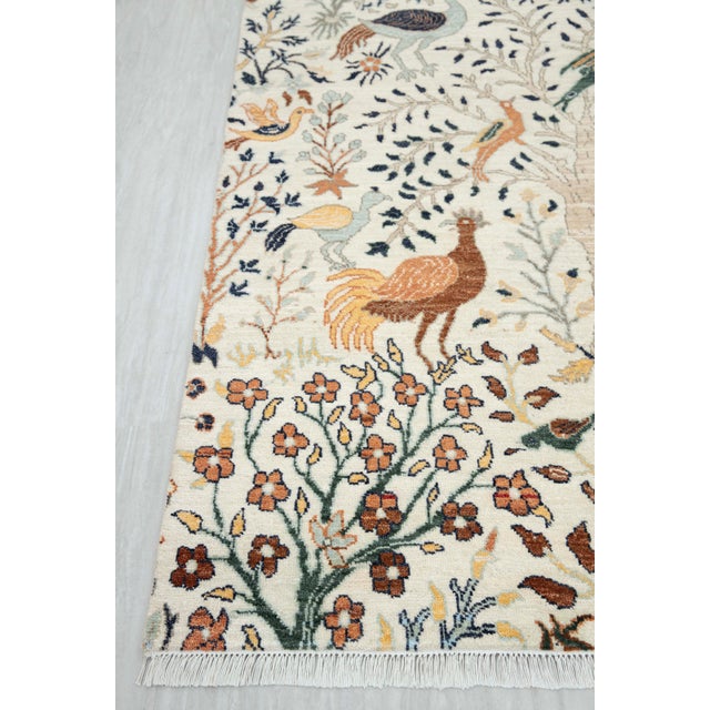 8x10Ft. White Peacock Wool Rug, Hand Knotted Birds Garden For Sale - Image 11 of 11