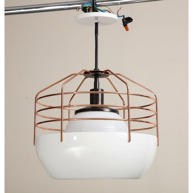 Industrial style white and copper plated pendant light by Roll & Hill, "Bluff City". Designed by Jonah Takagi, Bluff City...