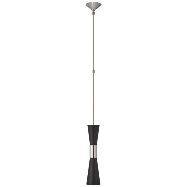 AERIN for Visual Comfort Signature Clarkson Medium Narrow Pendant in Polished Nickel & Black For Sale