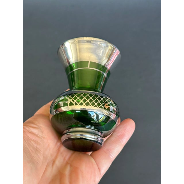 Green Vintage Green Glass Vase With Silver Overlay For Sale - Image 8 of 11