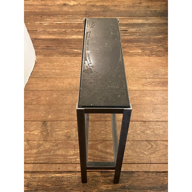 Black One of a Kind Drinks Side Table With Etched Marble Top & Iron For Sale - Image 8 of 12