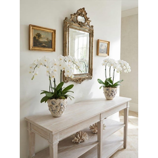 Pair of Vintage Italian Ceramic Art Pottery Vases With Relief Leaf Motif For Sale - Image 9 of 12