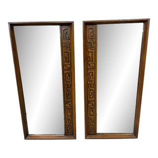 Mid-Century Modern United Tiki Walnut Mirrors - Set of 2 For Sale