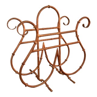 1950s Vintage Hollywood Regency Faux Bamboo Magazine Rack For Sale