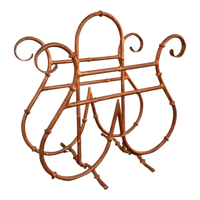 1950s Vintage Hollywood Regency Faux Bamboo Magazine Rack For Sale