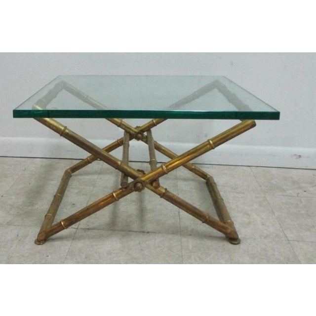 1950s Vintage Gold Gilt Faux Bamboo Campaign X Base End Table Italian Regency B For Sale - Image 5 of 10