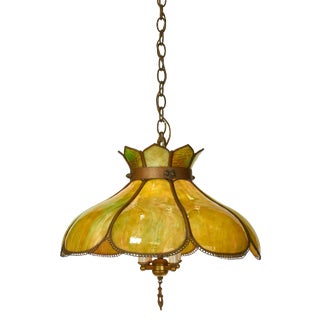Mid-Century Slag Glass Four Cluster Pendant Fixture For Sale