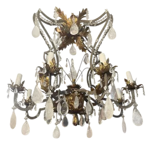 Impressive Early 20th Century French Wrought Iron and Rock Crystal Chandelier