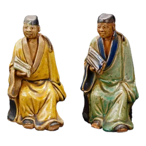 Pair Ceramic Chinese Shiwan Scholar Figures Circa 1930
