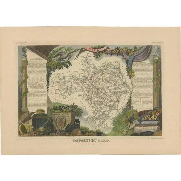Antique map titled 'Départ. Du Gard'. Map of the French department of Gard, France. This area of France is known mainly...