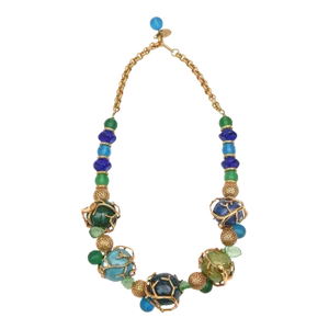 Signed Philippe Ferrandis Glass, Resin and Gold Plated Beaded Necklace French 90's