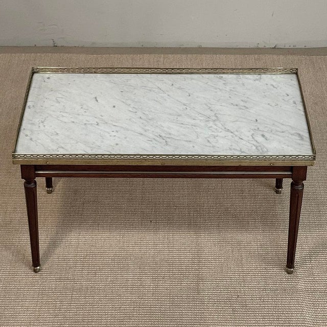 Mid-Century Louis XVI Style Mahogany Coffee Table With Carrara Marble For Sale - Image 15 of 18