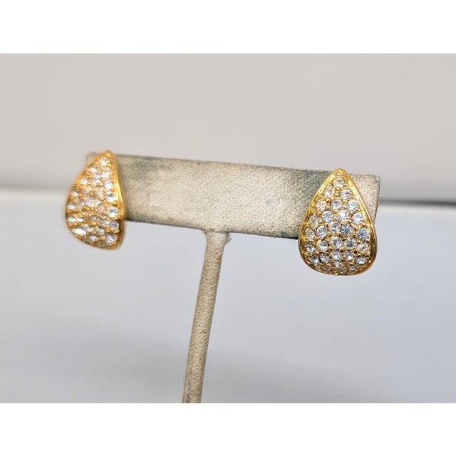 Napier Vintage Signed Napier Goldtone Pavé Swarovski Crystal Pierced Earrings-2 Pieces For Sale - Image 4 of 7