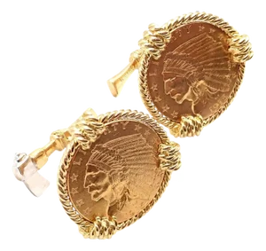 1990s Verdura Five Buck Yellow + White Gold Indian Head Coin Cufflinks - 2 Pieces