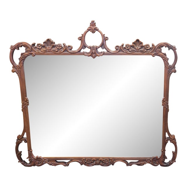 Large 1940s Mahogany Carved Mantel Mirror For Sale