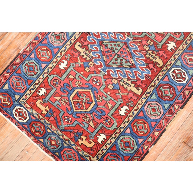 Asian Antique Antique Colorful Small Persian Heriz Rug - 2'11" x 4'4" For Sale - Image 3 of 7