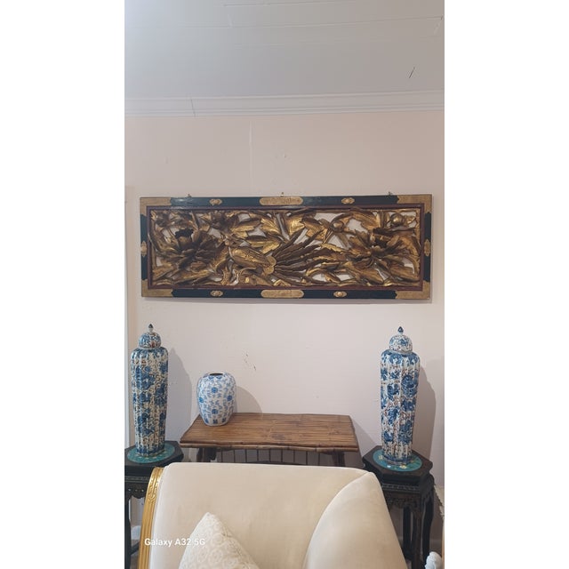 Gold Antique Asian Gilt Carved Wall Panel For Sale - Image 8 of 8