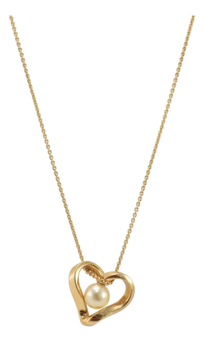 Mikimoto 18k Yellow Gold Pearl Pendant Heart Motif Necklace