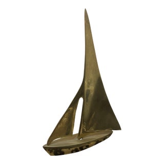 Mid-Century Modern Solid Brass Sailboat Sculpture For Sale