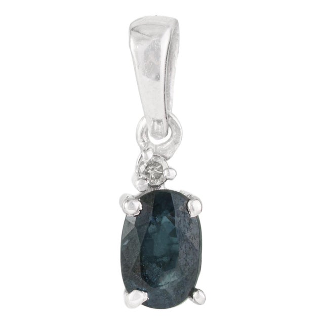 Elegant Oval Blue Sapphire & Diamond Solitaire Pendant in 925 Silver | Fine Jewelry For Sale