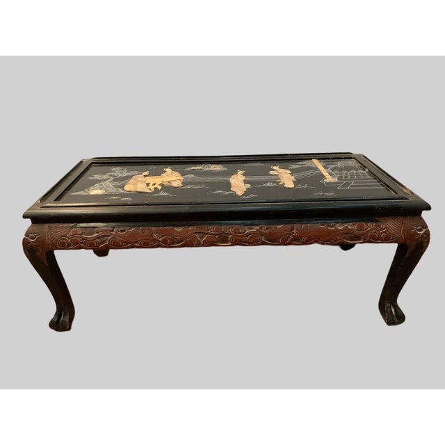 Antique Black Wooden Coffee Table with Chinoiserie Decoration, 1900s For Sale - Image 9 of 9
