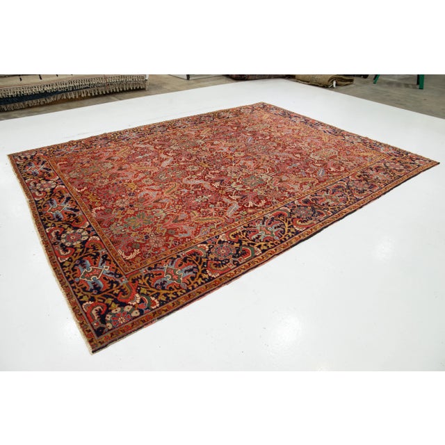 Room Size Antique Persian Heriz Red Wool Rug With Allover Design For Sale - Image 4 of 10