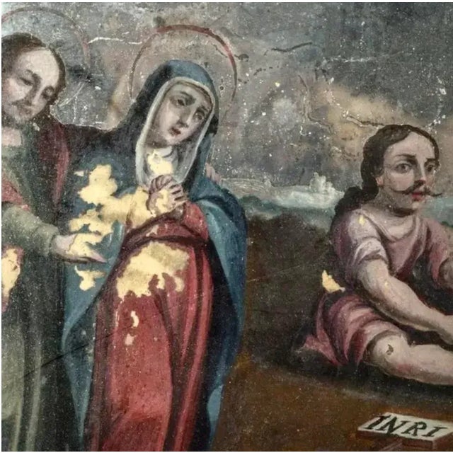 Pair of Spanish Colonial School Reverse Glass Paintings Framed For Sale - Image 9 of 16