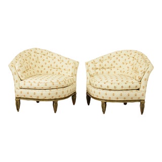 Hollywood Regency Vintage Curved Back Bergeres Club Chairs - a Pair For Sale