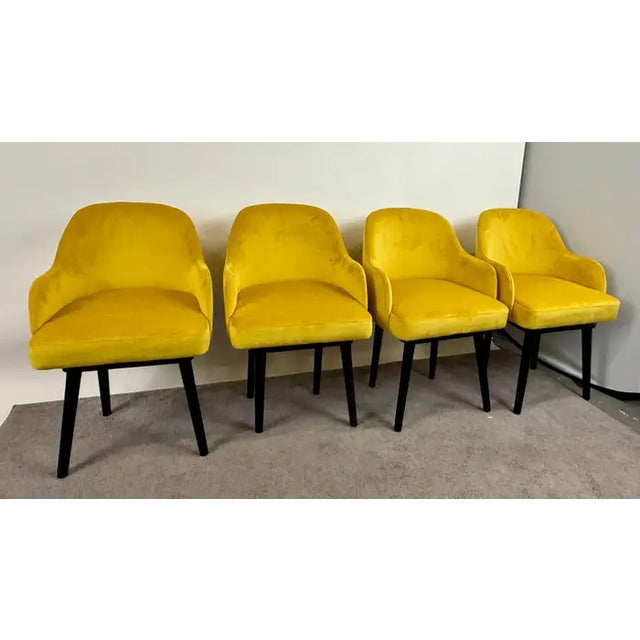 Mid Century Modern Style Yellow Velvet & Ebony Dining or Side Chair, Set of 4 For Sale - Image 4 of 12