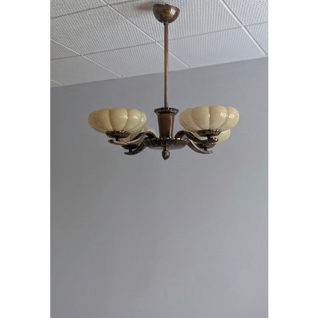 Mid-Century Modern Vintage Four-Arm Chandelier by Paavo Tynell for Taito Oy, 1940s For Sale - Image 3 of 15