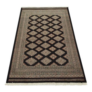 Bokhara Rug 4’2” X 6’1” Black Wool Tribal Hand-Knotted Oriental Carpet For Sale
