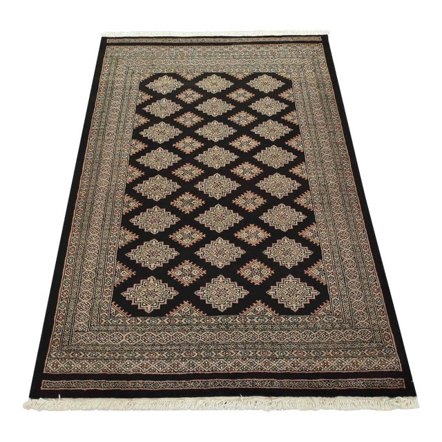 Bokhara Rug 4’2” X 6’1” Black Wool Tribal Hand-Knotted Oriental Carpet For Sale