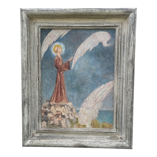 1940s Oil Painting of St, Francis With Angel Wings For Sale