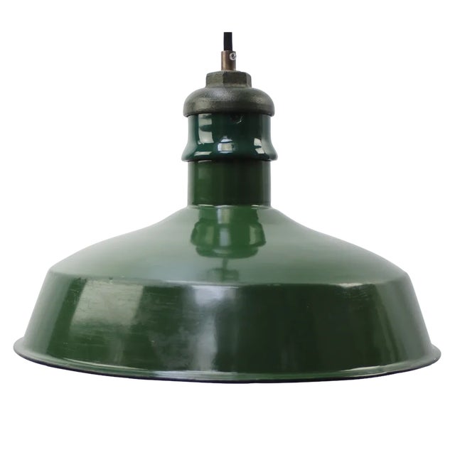 Vintage American Industrial Green Enamel Pendant Light For Sale
