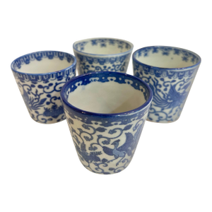 Vintage Blue and White Chinoiserie Phoenix Noodle or Custard Cups Japan - A Set of 4
