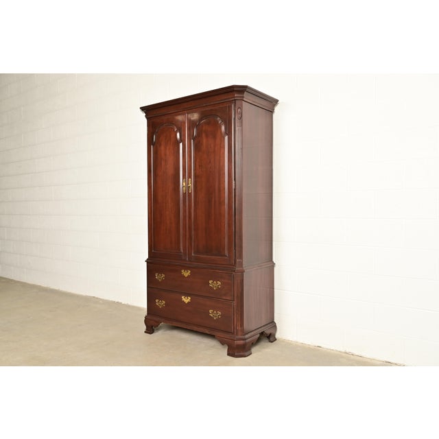 English Ethan Allen Georgian Solid Cherry Wood Armoire Dresser or Gentleman's Chest For Sale - Image 3 of 15